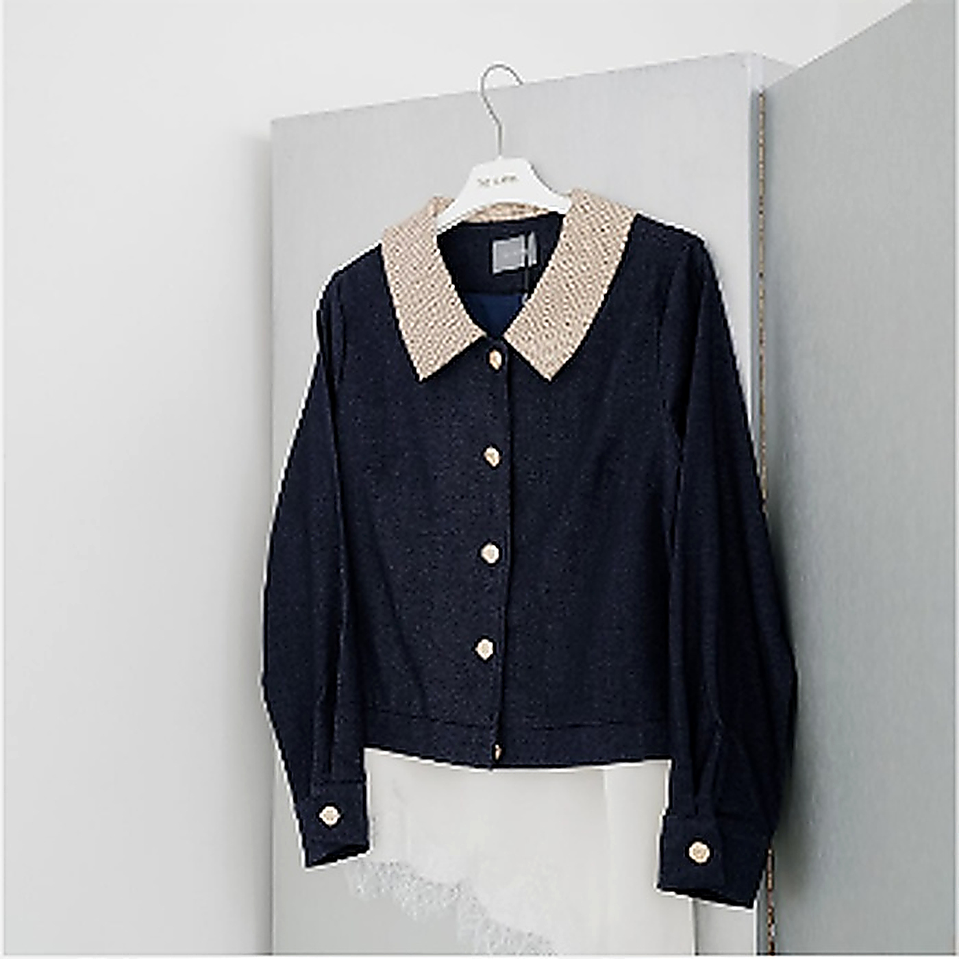 Navy Knit Collar Jacket